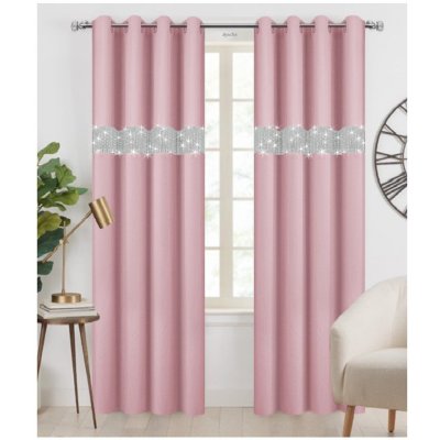 Fliying Dekorační závěs se zirkony s kroužky Amálie růžová 140x250 cm (cena za 1 kus) – Zboží Dáma