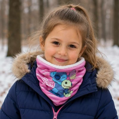 Exity KFT Dívčí nákrčník LILO A STITCH s pruhy coral fleece růžový – Hledejceny.cz