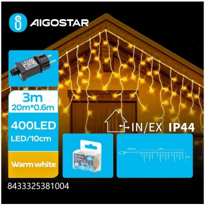 B.V. Aigostar LED Venkovní vánoční řetěz 400xLED 8 funkcí 23x0,6m IP44 teplá bílá AI1410 – Zboží Dáma