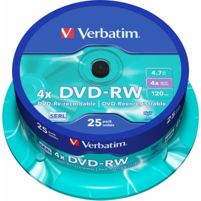 Verbatim DVD-RW 4,7GB 4x, SERL, spindle, 25ks (43639) – Zboží Mobilmania