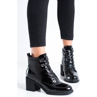 Stylové dámské černé kotníčkové boty na širokém podpatku – Zboží Mobilmania