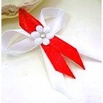 Svatební mašličky s kytičkou 4 cm - bílo- červené – Zboží Dáma