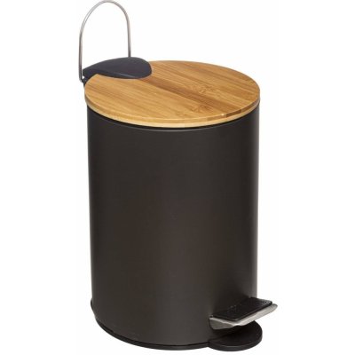 5five Simply Smart Odpadkový koš do koupelny s bambusovým víkem MODERN černý 3 l