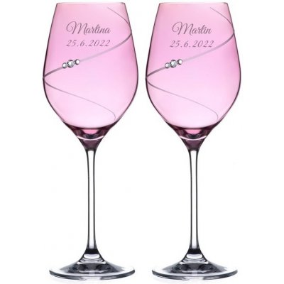 Diamante Skleničky na bílé víno Silhouette City Pink s vlastním textem a krystaly Swarovski 2 x 360 ml