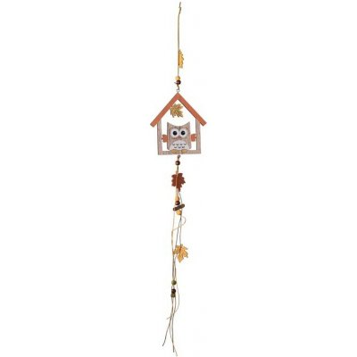 Závěs dřevo 120x130mm sova v domečku,přírodní, oranžová – Hledejceny.cz
