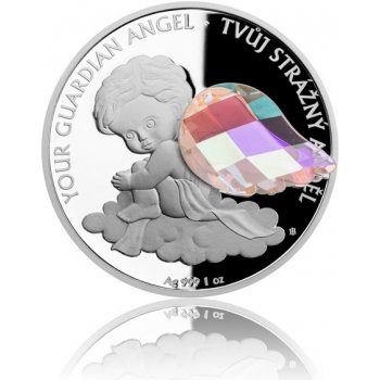 Česká mincovna stříbrná mince Crystal Coin Anděl strážný crystal AB proof 1 Zo