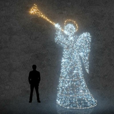 Eco Fix 3D LED světelný anděl s trumpetou, 500 cm, ledově bílá, hliník – Hledejceny.cz