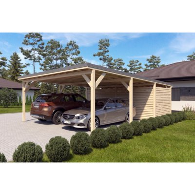 Holzbrüder Ralf na auto na auto s velým domkem impregnace/šedá 6 x 8,68 m – HobbyKompas.cz