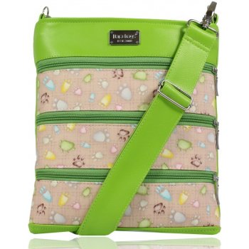 Dara Bags crossbody kabelka Dariana Middle No.1609 Tlapkovaná zelená psí a zvířecí tlapky zelená béžová