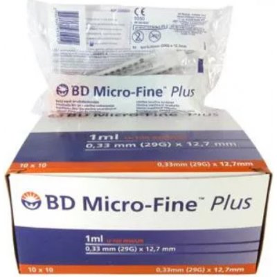BD Diagnostics Micro-Fine Plus sterilní inzulínové stříkačky 0,3 ML U-100 s integrovanou jehlou 30GX8MM 100 ks