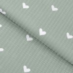 Goldea bavlněný krep - srdíčka na šalvějově zeleném 160 cm – Sleviste.cz