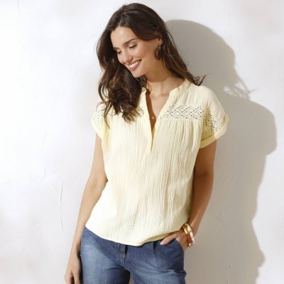 Jednobarevná halenka z bavlněné gázoviny žlutá – Zbozi.Blesk.cz