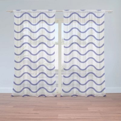 Sablio Záclony Modré vlnky: 2ks 150x250cm – Hledejceny.cz