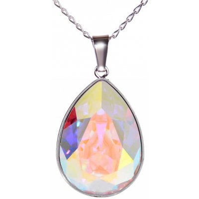 Swarovski Elements Pear stříbrný (přívěsek + řetízek) bílá duhová slzička, kapka 74083.2 Crystal AB bílá