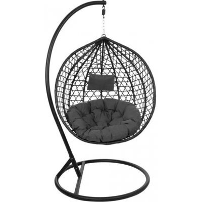 Springos houpací křeslo se stojanem BEATA černé + tmavě šedé polštáře – Hledejceny.cz