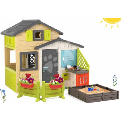 Smoby Set domeček Přátel s pískovištěm na zahradě v elegantních barvách Friends House Evo Playhouse – Zbozi.Blesk.cz