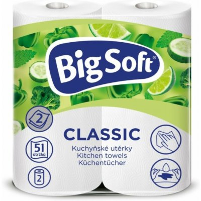 Big Soft Classic 2vrstvé kuchyňské papírové utěrky, 2× 51 útržků, 2 role – Zboží Mobilmania