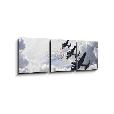 Obraz s hodinami 3D třídílný - 150 x 50 cm - World War Two British vintage flight formation Druhá světová válka britská letová formace – Hledejceny.cz