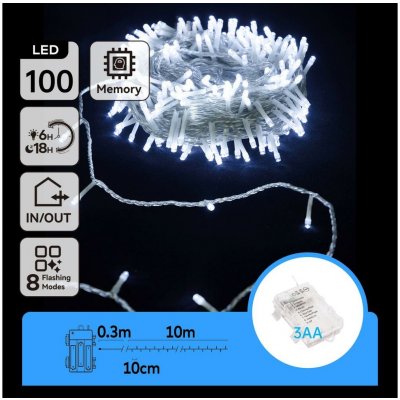 Aigostar B.V. Aigostar LED Venkovní vánoční řetěz 100xLED 8 funkcí 10,3m IP44 studená bílá AI1338 – Hledejceny.cz