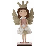 Z - TRADE Dřevěný dekorační anděl na postavení, přírodní s glitrem, 18 × 38 cm – Hledejceny.cz