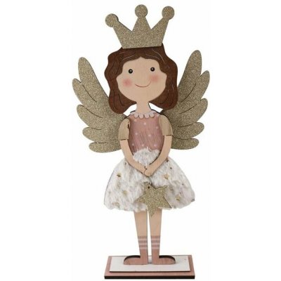Z - TRADE Dřevěný dekorační anděl na postavení, přírodní s glitrem, 18 × 38 cm – Hledejceny.cz
