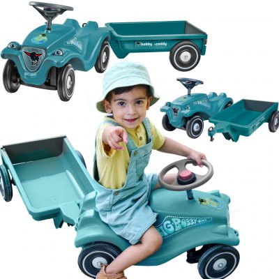 BIG s přívěsem auto Bobby Car Classic Eco 2.0 ekologické tyrkysové s klaksonem a trendy nálepkami od 12 měsíců – Zboží Dáma