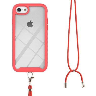 Pouzdro AppleMix Apple iPhone 6 / 6S / 7 / 8 / SE (2020) / SE (2022) - odolný - šňůrka - plastový / gumový - červené