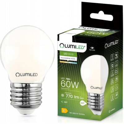 Lumiled LED žárovka P45 E27 7W = 60W 770lm 4000K Neutrální bílá 360° Filament Mléčná – Hledejceny.cz