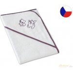 Veba LOTA osuška s kapucí bílá s výšivkou Kočičky tmavá fialová lemovka 75x75 cm – Zboží Dáma