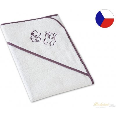 Veba LOTA osuška s kapucí bílá s výšivkou Kočičky tmavá fialová lemovka 75x75 cm – Zboží Dáma