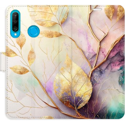 Pouzdro iSaprio Flip s kapsičkami na karty - Gold Leaves 02 Huawei P30 Lite – Zbozi.Blesk.cz