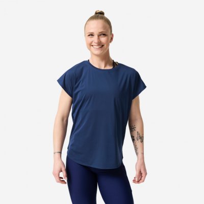 DOMYOS Dámské volné fitness tričko prodyšné MODRÁ – Sleviste.cz