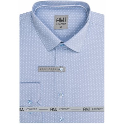 AMJ pánská košile bavlněná dlouhý rukáv slim fit s dvojitými bílými vlnkami VDSBR1257 světle modrá