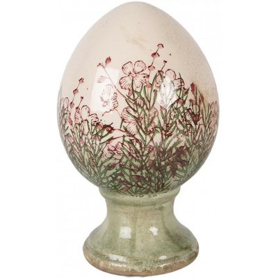 Clayre & Eef Béžové antik keramické vajíčko s květy Rustic Flower M - Ø 12*19 cm – Hledejceny.cz