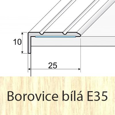 PROFIL Team Schodová hrana E35 25 x 10 mm x 2,7 m borovice bílá