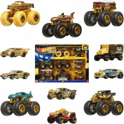 Hot Wheels Mattel Monster Trucks Bigfoot 50. výročí Set angličáků & trucků – Zboží Dáma