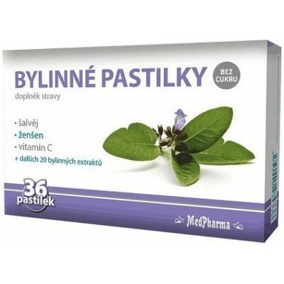 MedPharma Bylinné pastilky bez cukru se šalvějí a ženšenem 36 pastilek – Hledejceny.cz
