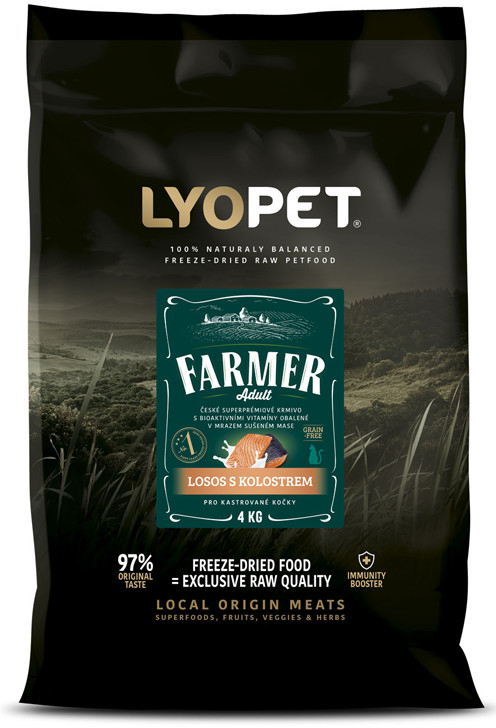 Lyopet Kvalitní bezobilné granule pro kočky Losos sardinka a kolostrum PRO KASTROVANÉ KOČKY 4 kg