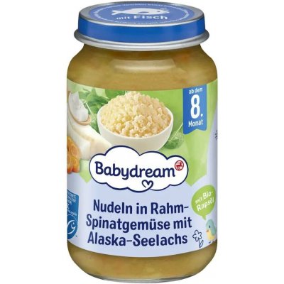 Babydream těstoviny se smetanovým špenátem, zeleninou a aljašskou treskou 220 g – Zboží Dáma
