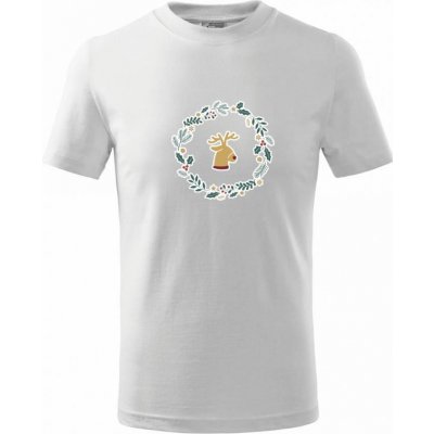 Vánoční věnec se sobem tričko dětské bavlněné bílá – Zboží Mobilmania