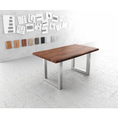 DELIFE Jídelní stůl Edge 160 x 90 cm XL hnědá akácie nerezová ocel široká
