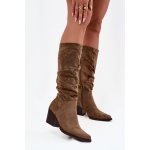 Boto Dámské kozačky s našitou horní částí na podpatku zateplené zelené Paelina – Zboží Dáma