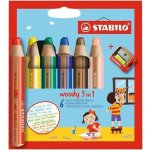 STABILO Barevná pastelka Woody 3v1 DUO pastelka vodovka voskovka 6ks + ořezávátko – Sleviste.cz