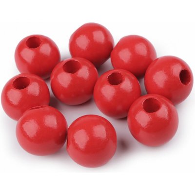 Dřevěné korálky Ø25 mm - červená (10 ks) – Zboží Dáma