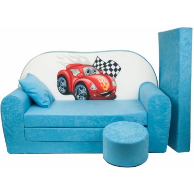 Fimex Dětská rozkládací pohovka + taburet Auto světle modrá – Zboží Dáma