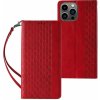 Pouzdro a kryt na mobilní telefon Apple Hurtel Magnetický popruh pouzdra iPhone 14 Plus flip cover peněženka mini lanyard stand red 5907769311093