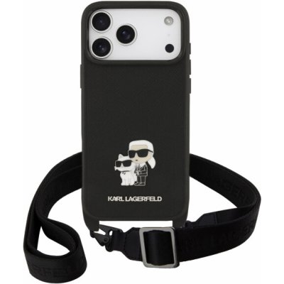 Karl Lagerfeld Saffiano Crossbody Metal Karl and Choupette kryt s nastavitelným popruhem pro iPhone 17 Pro - černý 57983127717 – Zboží Mobilmania