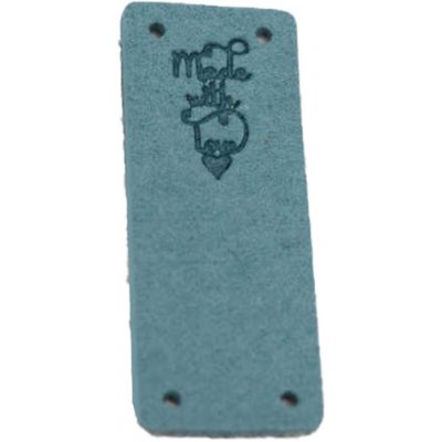 Pro Háčkování Koženková cedulka - přes okraj - Made with love - 20x50 mm světlý petrol – Zboží Dáma