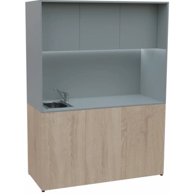 KUCH - CUBE PLUS 3 kuchyňka, vybavení - dřez + baterie, 2000x1480x600 mm, LED osvětlení, dvířka, dub bardolino/šedá – Sleviste.cz