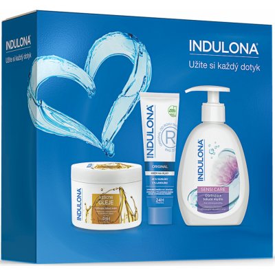 INDULONA Rare Oils Nourishing Body Cream dárková kazeta pro ženy tělový krém Rare Oils Nourishing Body Cream 250 ml + tekuté mýdlo Sensi Care 300 ml + krém na ruce Original 75 ml – Zboží Mobilmania